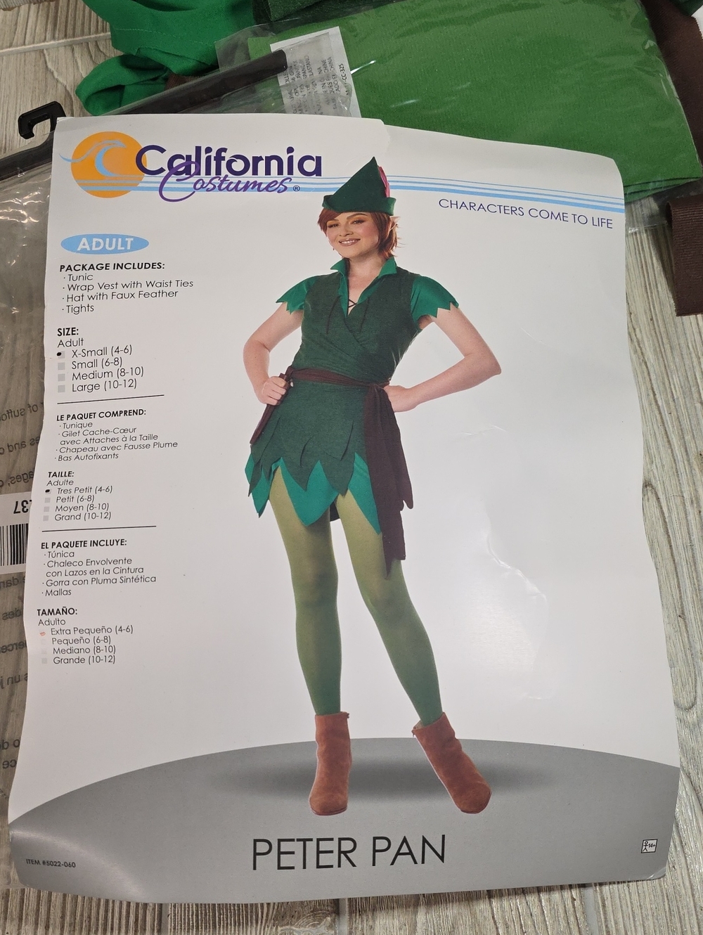 California Costumes Womens Peter Pan Costume Adult Size XS 4-6 NEW